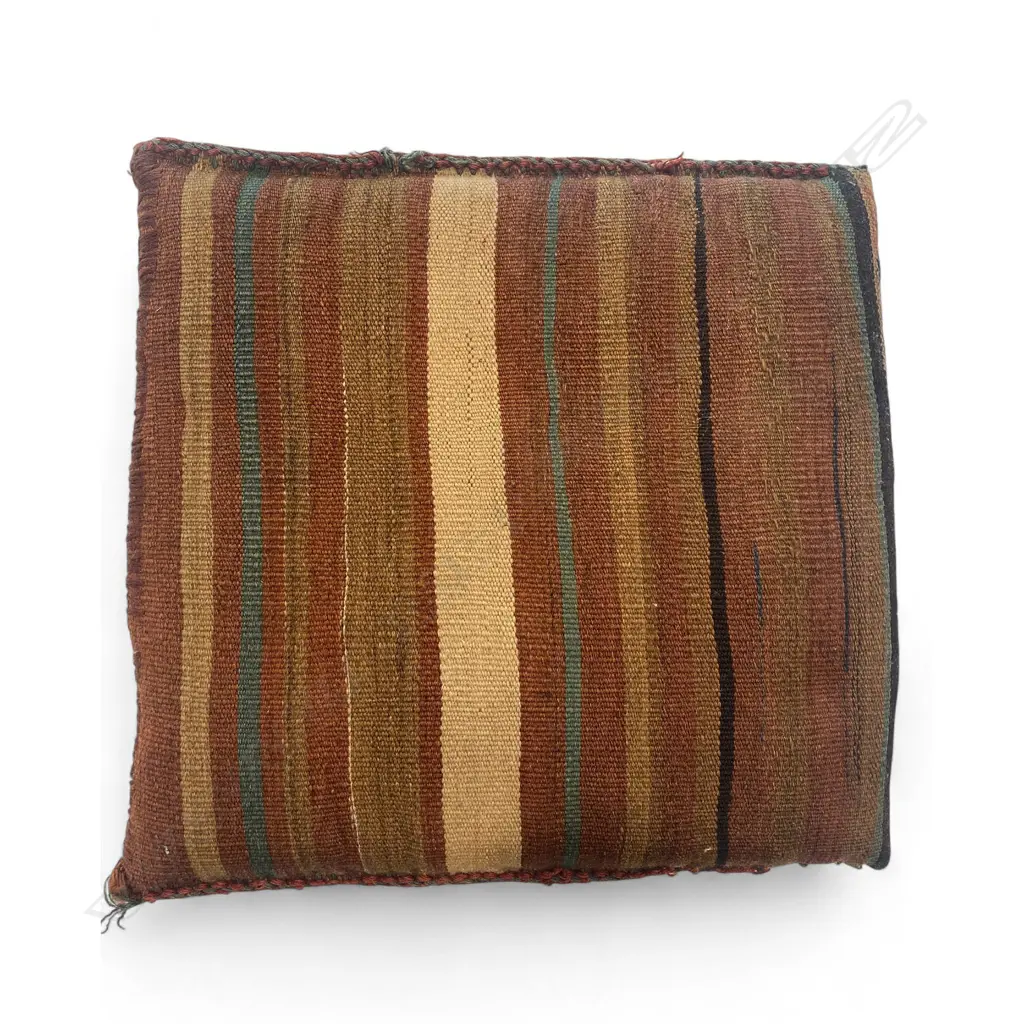 Cushion – wool, - flatweave/embroidery - alternating indigo/cream bands - stepped diamonds with crosses/A-patterns.52.5 x 51cm Image 1++